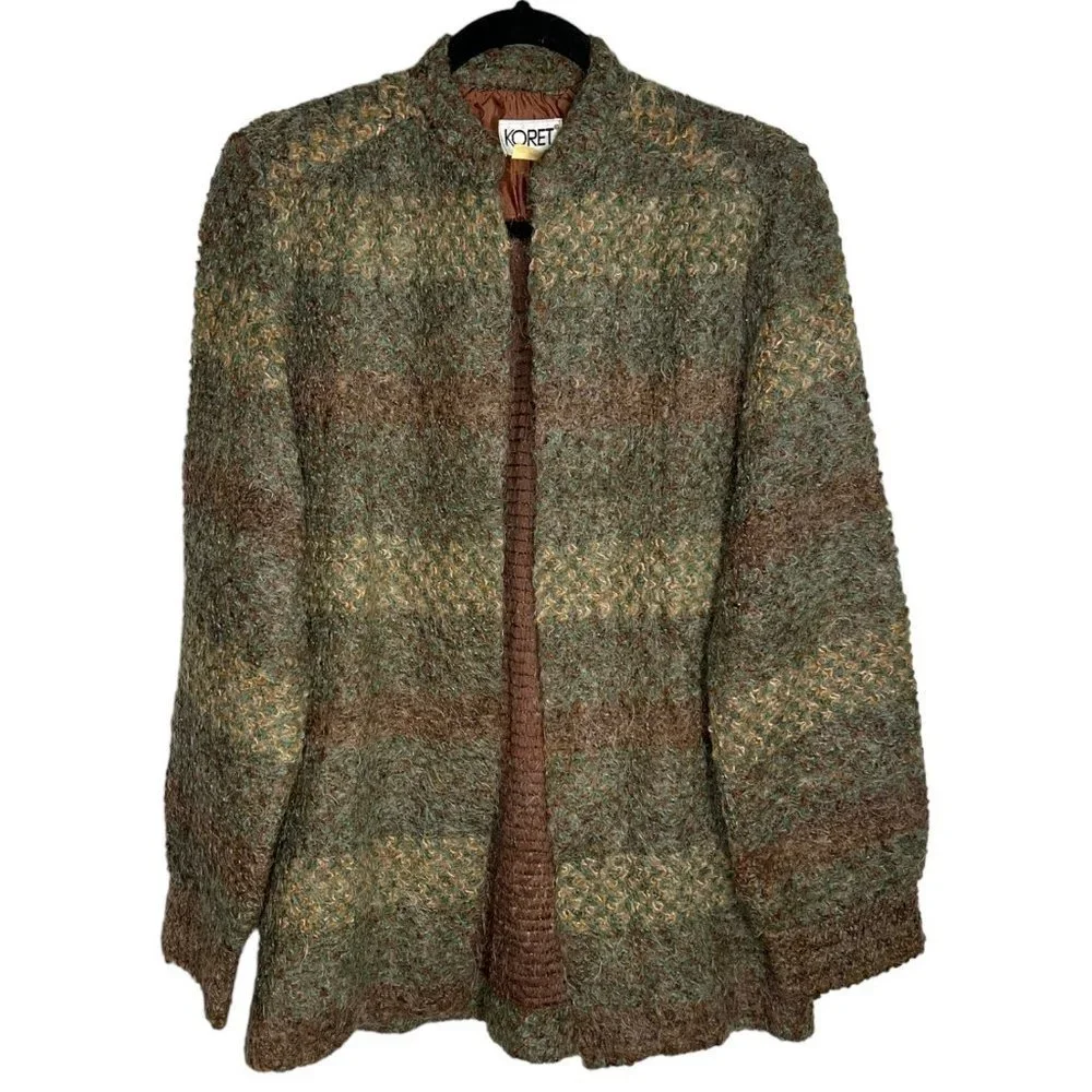 VINTAGE Mohair Blend Union Made Earthy Tone Cardigan Sweater Fairy Grunge Large - Picture 4 of 10